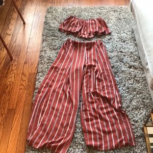 Stripped Crop Top and Flared Pants Set